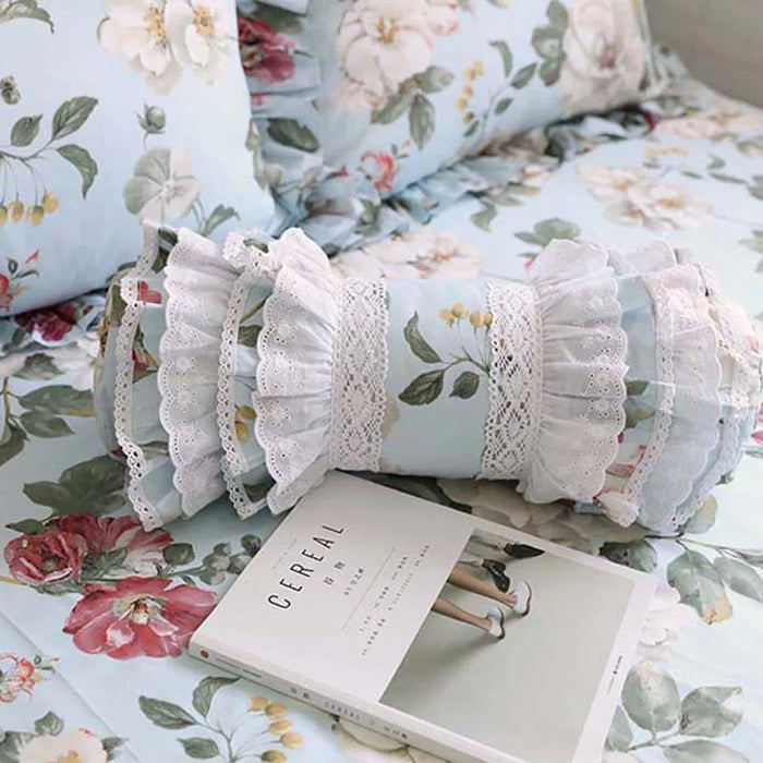 Korean 100% Cotton Floral Bedding Set Flounced Rural European Garden Cotton 4pcs Set Cake Layer Ruffles Duvet Cover King Queen