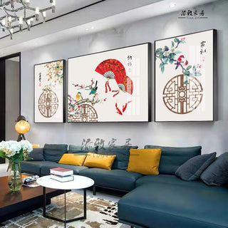 Tt Chinese Painting Living Room Decorative Painting Chinese Landscape Sofa Wall Painting Three-Piece Painting Haina All Rivers