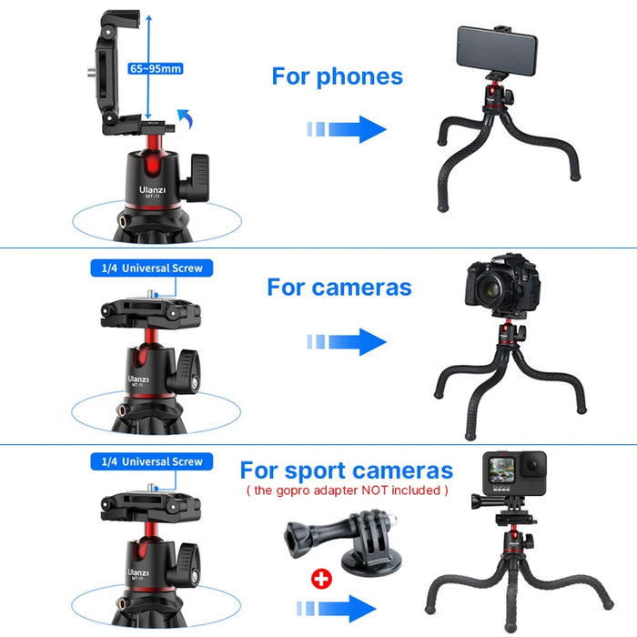 Ulanzi MT-11 Flexible Octopus Tripod Smartphone DSLR SLR Vlog Tripod Travel Portable 2 in 1 Tripod Extend 1/4 Screw Magic Arm