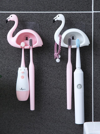TT2 Creative Toothbrush Storage Rack Punch-Free Flamingo Bathroom Cute Tooth-Cleaners Storage Rack