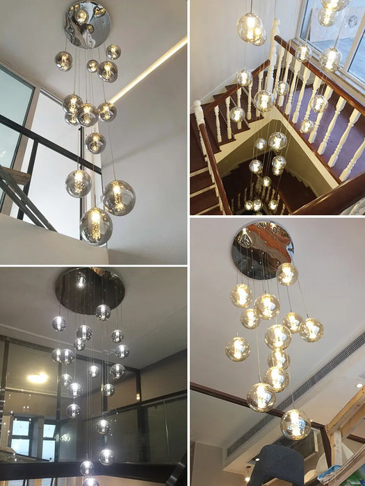 Modern glass ball staircase chandelier for duplex living room apartment bedroom nordic restaurant kitchen loft spiral G4 lamp