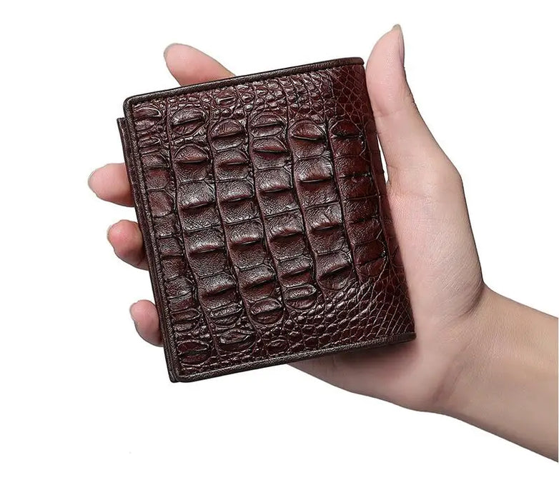 100% real genuine crocodile back skin short men wallet bank card holder case with genuine cow lining  allgator leather purse