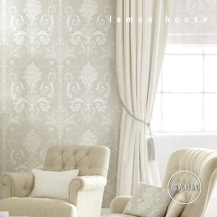 French Luxury Velvet Velor Warm Light Beige Solid American Continental Minimalist Curtains for Living Room Bedroom