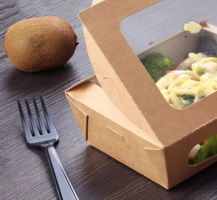 3 Size Kraft Paper Salad Box Disposable Water Proof Takeaway Lunch Fruit Box Camping Supplies Dinnerware Wholesale