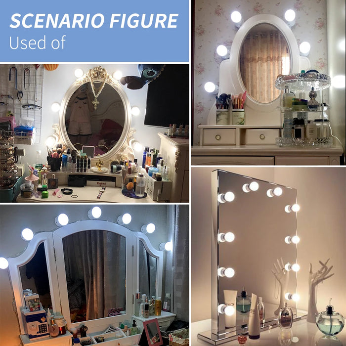 USB Makeup Mirror LED Light Bulb Hollywood Vanity Lights Stepless Dimmable Wall Lamp 2 6 10 14 Bulbs Kit for Dressing Table