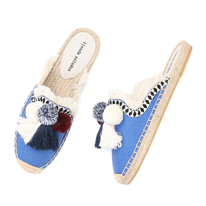 Slippers For Flat Espadrilles Terlik Woman Shoes Pantufas Soludos Top Sale Hemp Summer Rubber Cotton Fabric Slides Flip Flops