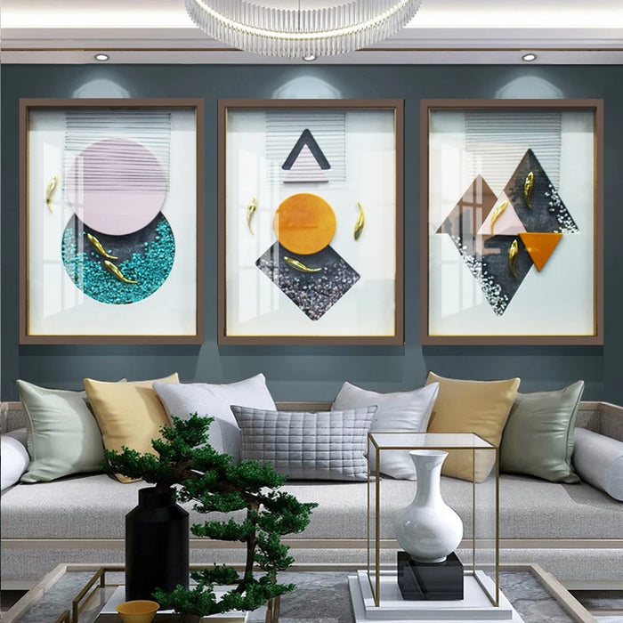 CX Real Handmade Geometric Stone Painting 3D Mural Light Luxury