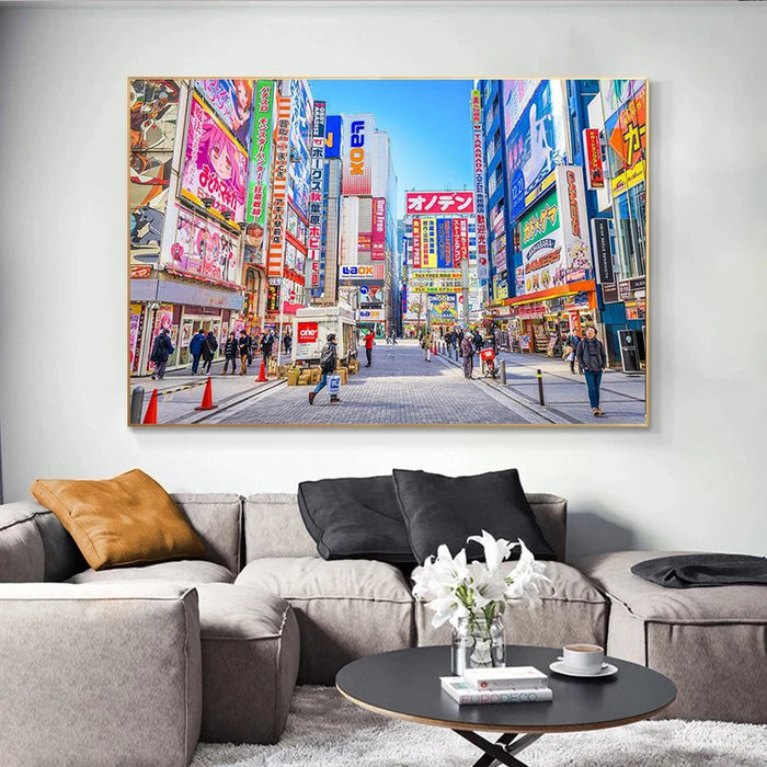 Akihabara Skyline Landscape Poster Wall Art Canvas Printing Japan Street Pictures for Living Room Decor Unframed