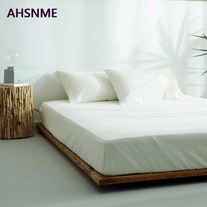 AHSNME White 100% Cotton sheets Super Soft parure de lit Cool Summer Simple Water Fitted Sheet 100/120/135/150/200/180/200cm