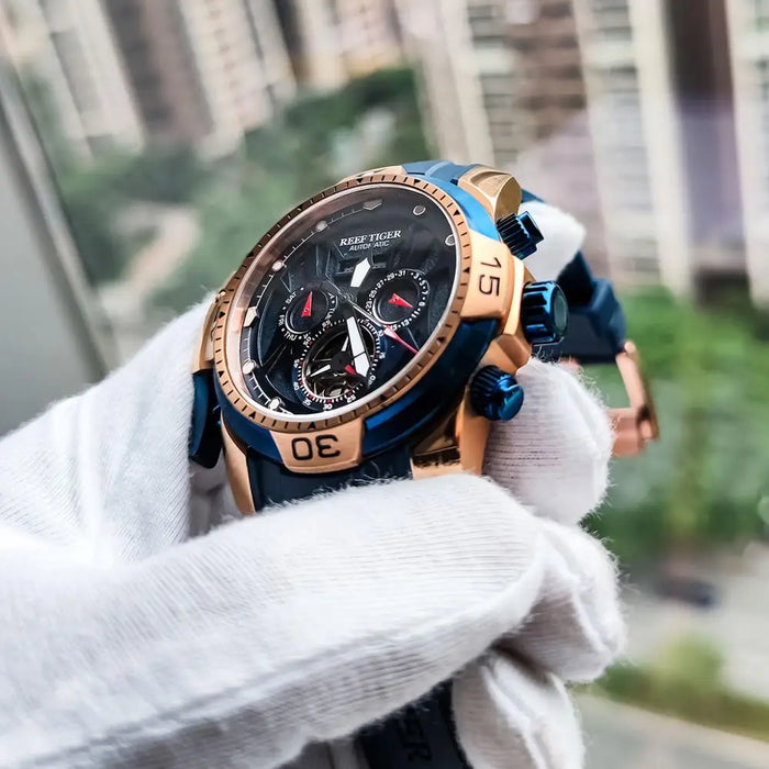 Reef Tiger/RT Orange Sport Watch Men Waterproof Luminous Perpetual Calendar Automatic Mechanical Watches Clock New RGA3532