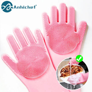 Magic Dish Washing Gloves 1 Pairs Silicone Cleaning Gloves Kitchen Scrubber Rubber Gloves Household Cleaning Tool  Car Pet Brush