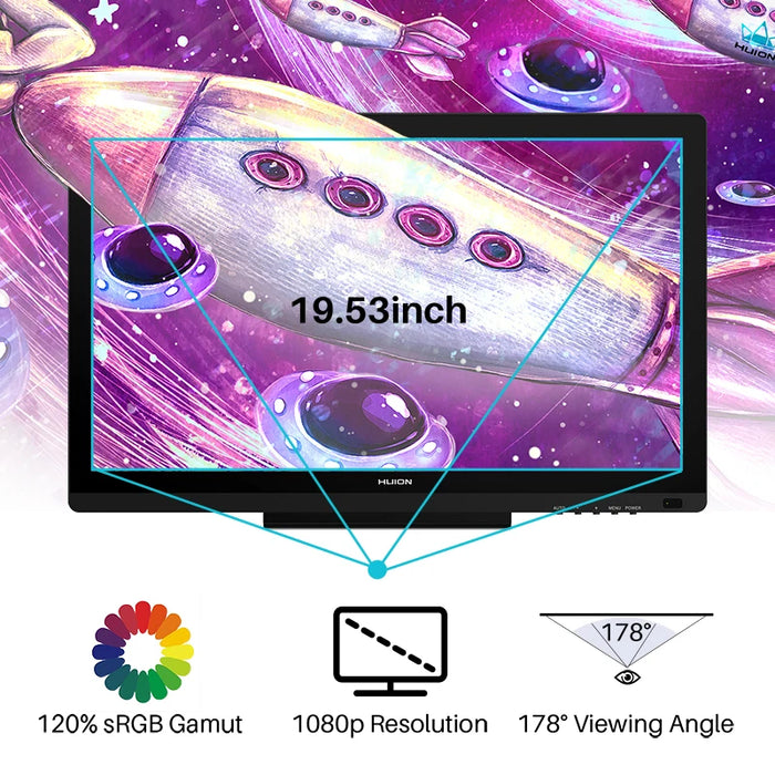 HUION Kamvas 20 Graphics Tablet Monitor 19.5 inch Battery-free 8192 Levels Pen IPS With AG Glass 120%sRGB Pen Tablet Monitor