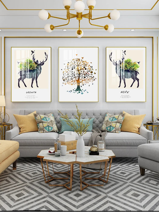 TT Nordic Living Room Decorative Painting Three-Piece Painting Modern Minimalist Mural Sofa Background Wall Painting Ins Style