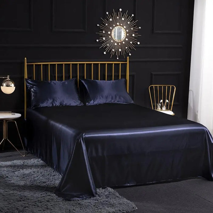 4pcs Bedding Set Luxury Queen King Size Black Satin Bedsheet Pink Pillowcase Bedclothes Fitted Sheet and Flat Sheet Home Textile