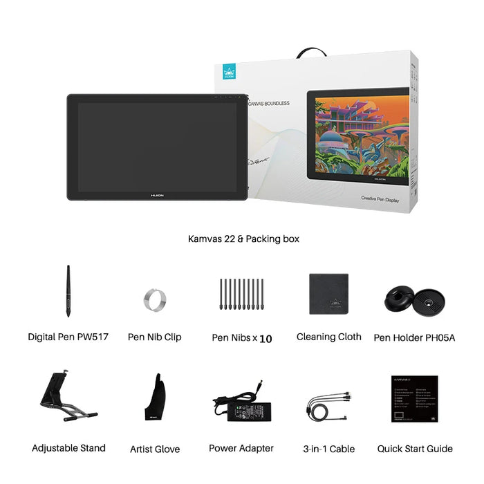 HUION Kamvas 22 Graphic Tablet 21.5 inch Pen Tablet Monitor Screen 120%s RGB Pen Display Anti-glare Support Windows/mac/Android