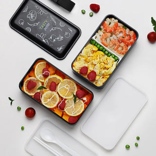 Portable Rectangular Lunch Box Double Plastic Health Material Bento Box 1200ml Microwave Tableware Food Storage Container Lunch