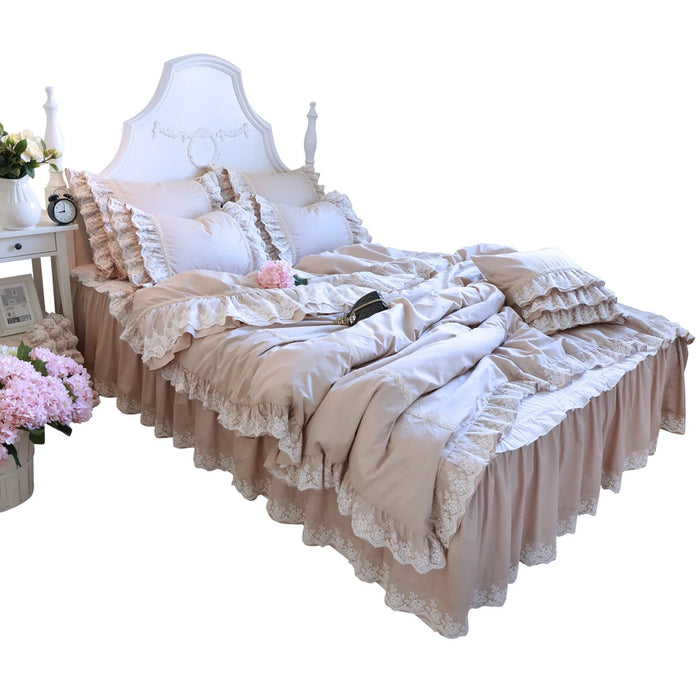 Premium Korean 100% Lace Cotton Bedding Set Fairy Cupcake Layers  4pcs Set Ins Ruffles Duvet Cover King Queen Size