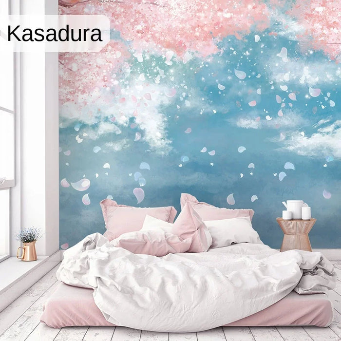 TT Nordic Romantic Cherry Blossoms Wallpaper Pink Wall Covering Fabric Bedroom Seamless Wallpaper Background Wall TV Wall Mural