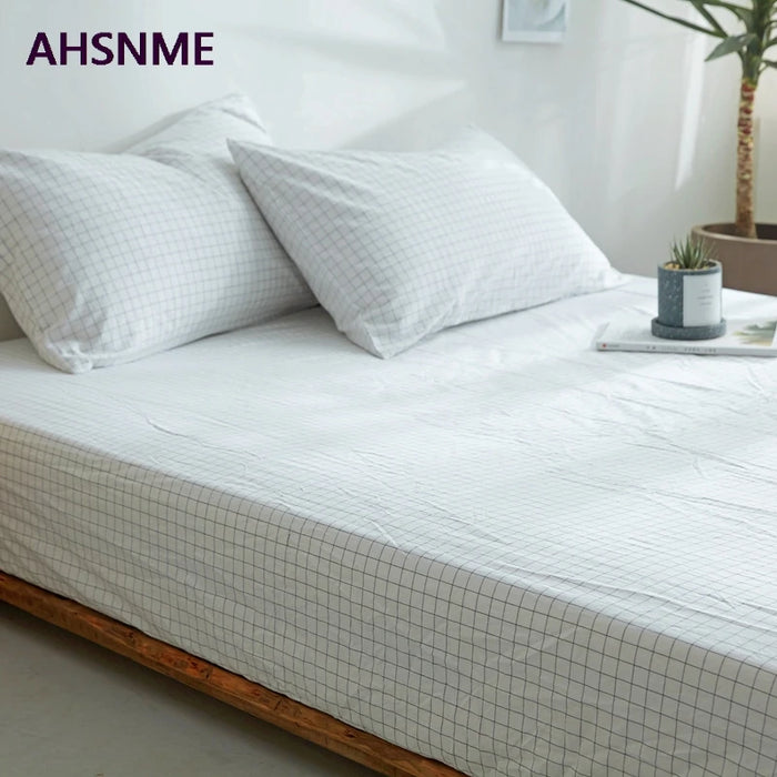 AHSNME Small White Plaid 100% Cotton sheets Super Soft parure de lit Cool Summer Simple Water Fitted Sheet 135/150/200/180/200cm