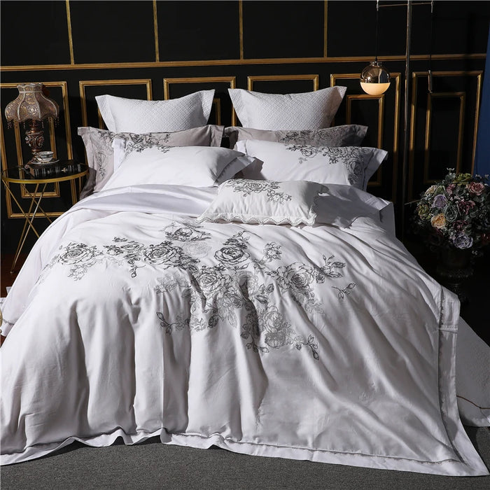 Rosa Multiflora Bedding Sets Embroidery White Pure Cotton Fabric Bedspread Bed Sheets Pillowcase Duvet Cover Cushion Cover