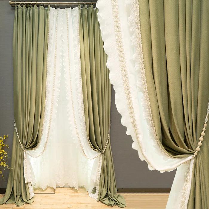 Matcha Green Nordic French Curtains for Living dining room bedroom Simple Atmospheric Velvet  Korean American Guest  Curtains