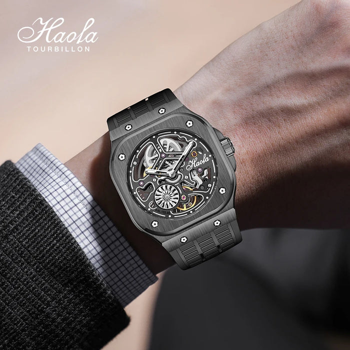 Haofa Skeleton Automatic Movement Watches Men Luminous Sapphire Self-wind Mechanical Watch Waterproof 80H Power Reserve 1960