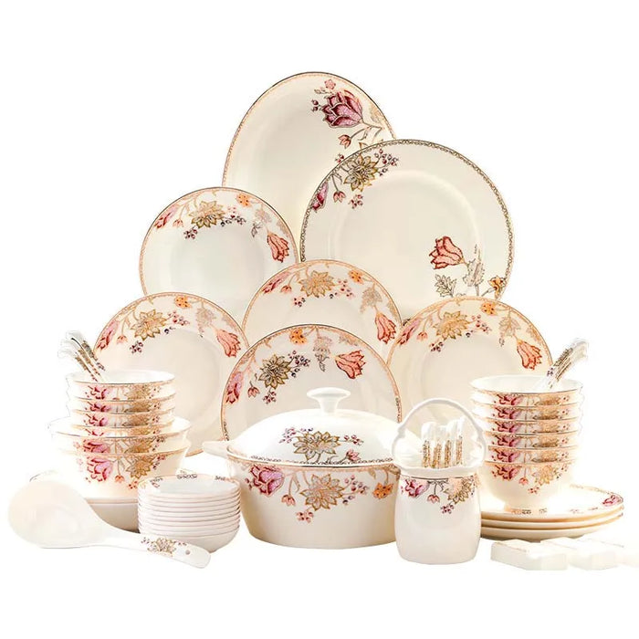 56 Heads jingdezhen ceramics chinese dishes European style dishes set Tableware Rice Bowl Salad Noodles Bowl Dinnerware Sets