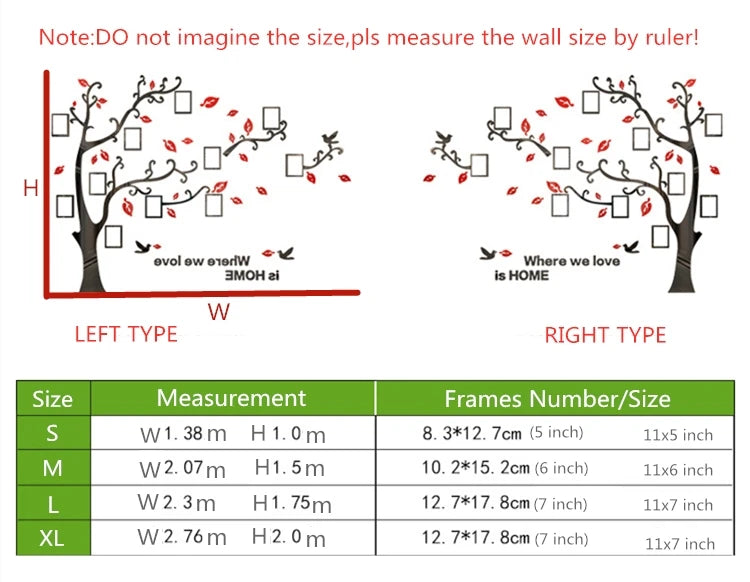 Wall Stickers Tree Photo Frame 3D Acrylic Mirror Wall Decals For Sofa TV Background Wall Decor DIY Family Photo Frame Stickers