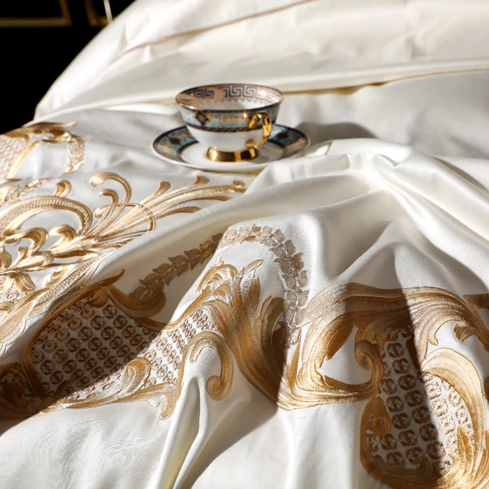 4/7Pieces Embroidery Bedding Set White Pure Cotton Queen King Size Rococo Design Bedspread Bed Sheets Pillowcase Duvet Cover