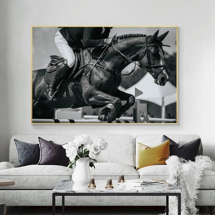 Horse Racing Canvas Art Black White Animals Wall Art Poster Pictures Cuadros Canvas Print Paintings for Living Room Home Decor