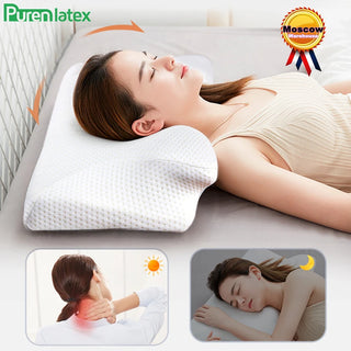 Purenlatex 14cm Contour Memory Foam Cervical Pillow Orthopedic Neck Pain Pillow for Side Back Stomach Sleeper Remedial Pillows
