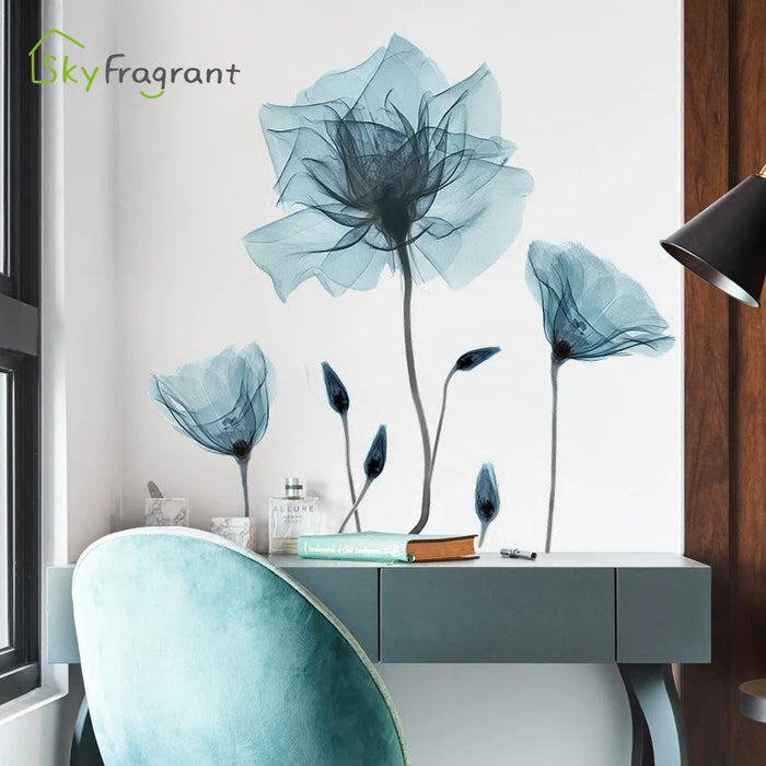 Nordic Lotus Wall Stickers For Living Rooms Bedroom Background Home Wall Decor Creative Flower Self Adhesive Vinyl Glass Sticker