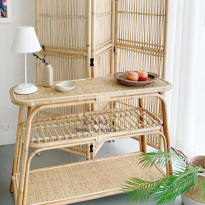 TT Rattan Storage Rack Ins Creative Corner Storage Three-Layer Rattan Rack Simple B & B Decoration