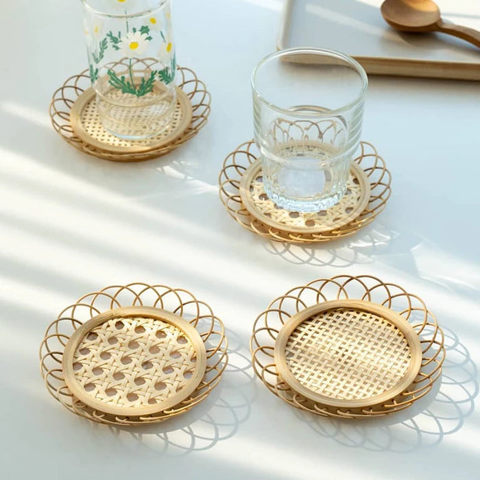 CY Handmade Bamboo Flower Coaster Woven Hollowed Cup Heat Proof Mat Bamboo Mat Desktop Decoration Free Shipping