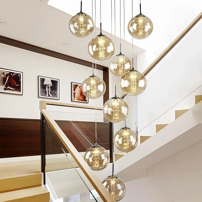 Modern glass ball staircase chandelier for duplex living room apartment bedroom nordic restaurant kitchen loft spiral G4 lamp