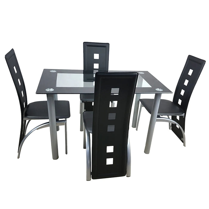 110cm Dining Table Set Tempered Glass Dining Table with 4pcs Chairs Transparent & Black Dining Table Dining Chair