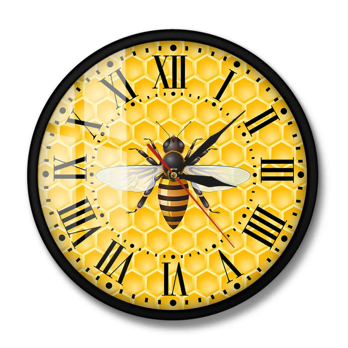 Bees on Honey Living Room Wall Art Clock Honey Bees on Honeycombs Nursery Wall Decor Bumble Bee Pollinator Modern Wall Watch