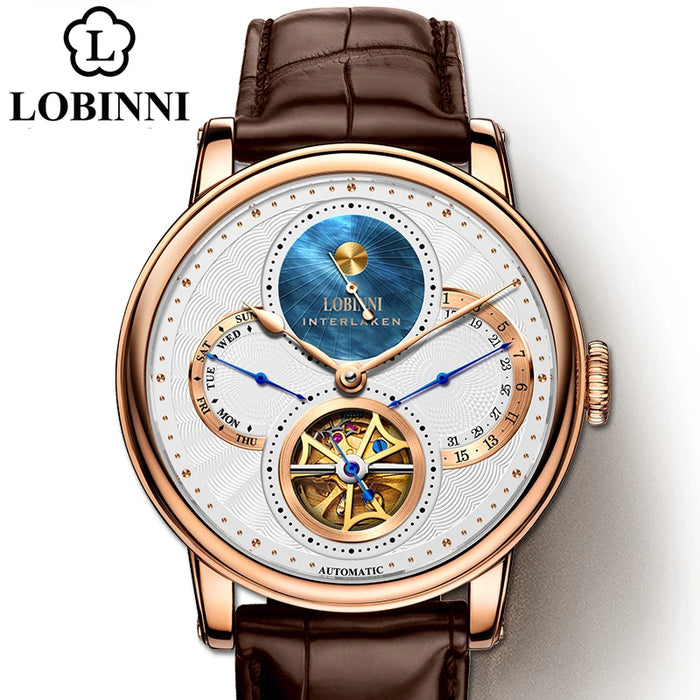 LOBINNI Rome dial watches mens 2020 relogio masculino Automatic gear Mechanical Brands steel orologio Leather Cost wrist watch