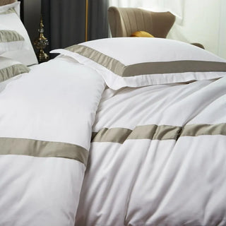 100%Cotton Luxury 600 TC White Premium Hotel Bedding set Classic and Frame Patchwork Duvet Cover set Bed Sheet Pillowcases