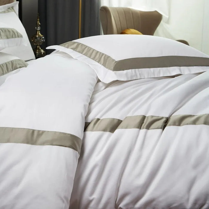 100%Cotton Luxury 600 TC White Premium Hotel Bedding set Classic and Frame Patchwork Duvet Cover set Bed Sheet Pillowcases