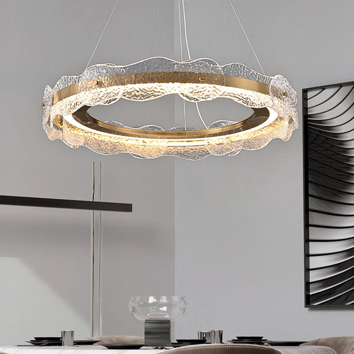 FKL Modern Round Chandelier Water Corrugated Glass Duplex Villa High-end Home Improvement Living room Dining room Chandelier