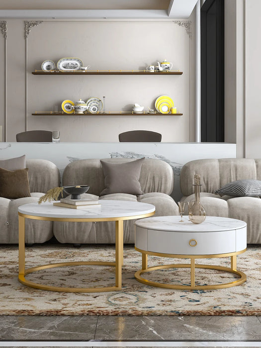 Cy Light Luxury Stone Plate round Tea Table Small Apartment Modern Minimalist Living Room Tea Table Living Room Home