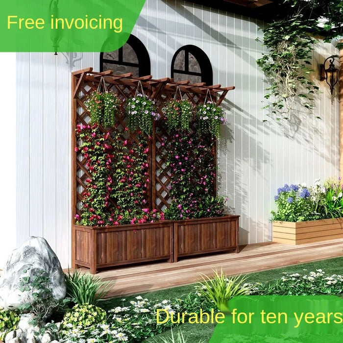 TT Antiseptic Wood Flower Stand Flower Pot Lattice Outdoor Fence Outdoor Courtyard Balcony Decoration Fence Planter Partition