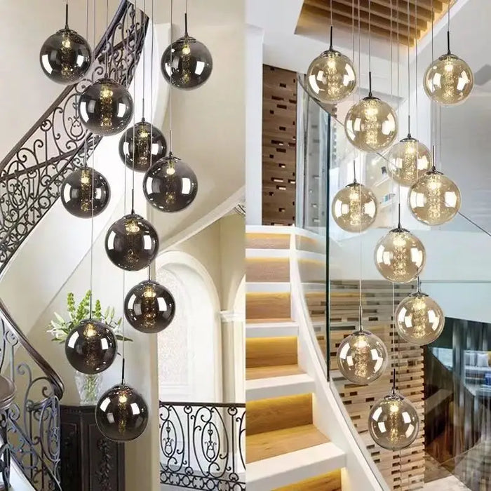 Modern glass ball staircase chandelier for duplex living room apartment bedroom nordic restaurant kitchen loft spiral G4 lamp