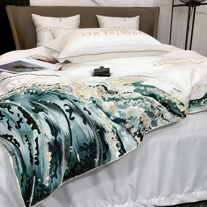 Europe Style Embroidery Satin Cotton White Bedding Set Luxury Home Textile Duvet Cover Bedspread Bed Sheet Pillowcases