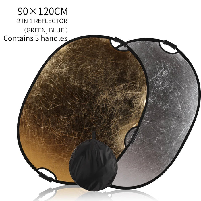 Portable 2-in-1 35x47inch/90x120cm Multi-Disc Oval Light Reflector with 3 Handle for Photography Lighting & Outdoor Silver Gold