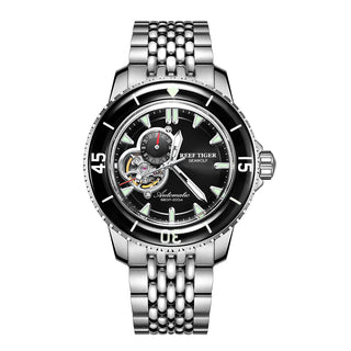 Reef Tiger/RT Luxury Dive Watch For Men Automatic Steel Bracelet Watches Luminous Watch Waterproof Relogio Masculino RGA3039