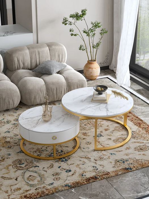 Cy Light Luxury Stone Plate round Tea Table Small Apartment Modern Minimalist Living Room Tea Table Living Room Home