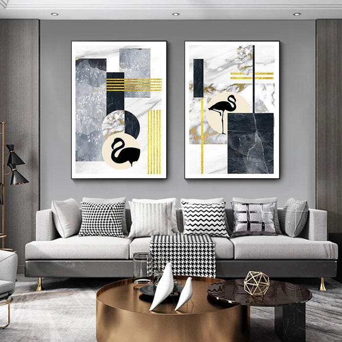 Abstract Style Black Crane Mural Painting Abstract Animal Wall Art Posters and Prints Cuadros Home Design Decoration Pictures