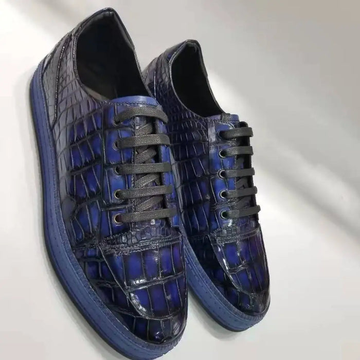 100% Genuine real crocodile belly skin men sneaker shoe fashion dress shoe with tone 2 colors black dark blue cow skin linings